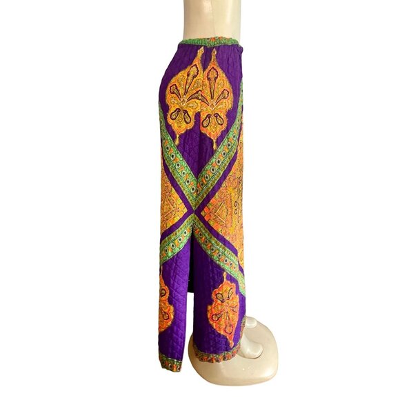 Vintage 70s Quilted Maxi Skirt by Loomtogs Bohemian Size S M in Purple Orange. - Picture 5 of 10